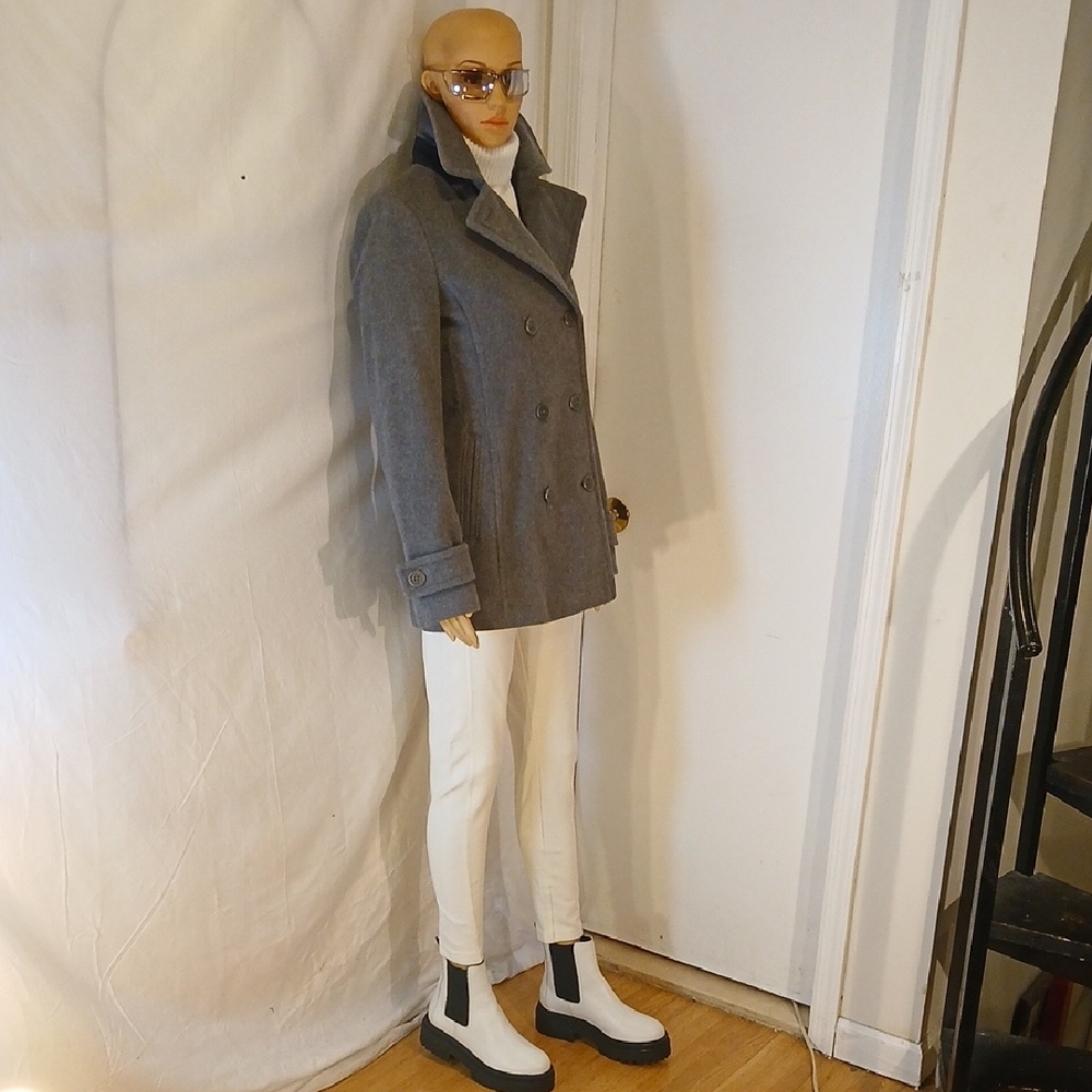 NWOT LANDS' END Gray Wool & Cashmere Blend Double-Breasted Pea Coat/Jacket - Picture 10 of 16